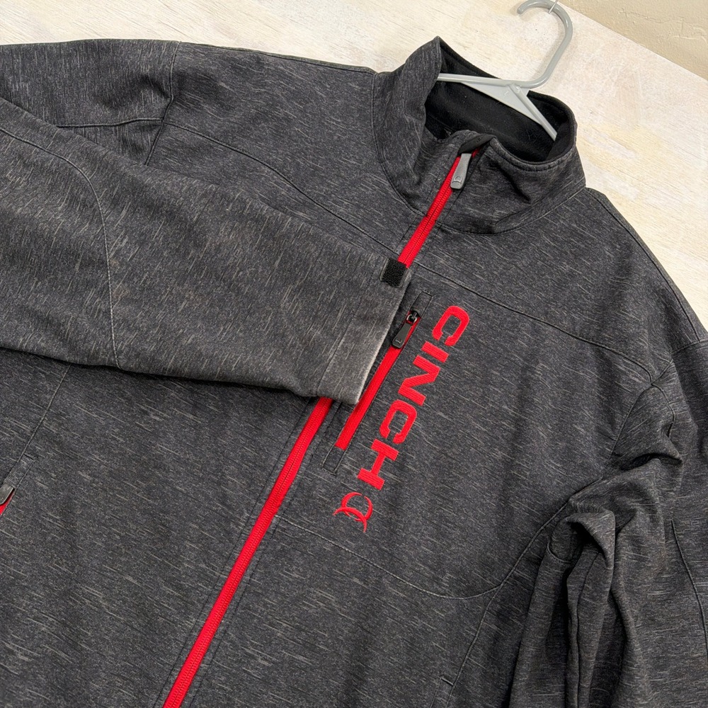Cinch Jacket Softshell Full Zip Large Logo Charcoal Grey Red Mens Large